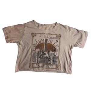 Altard State Nashville‎ Music City Graphic Tee Crop Top Raw Hem Top Size S